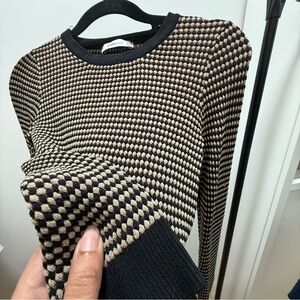 Zara Fitted Knit Sweater - Geometric 70’s style Black and Tan Pattern